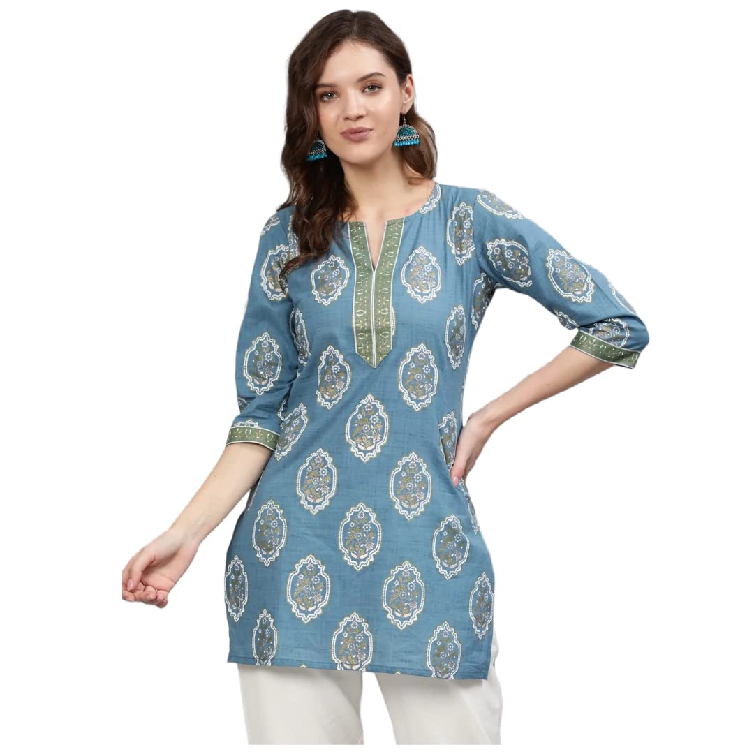 Women Printed Straight Kurti | Ladies Kurta Blouse T-shirt Tunic Top | Ethnic Traditional Ready to Wear