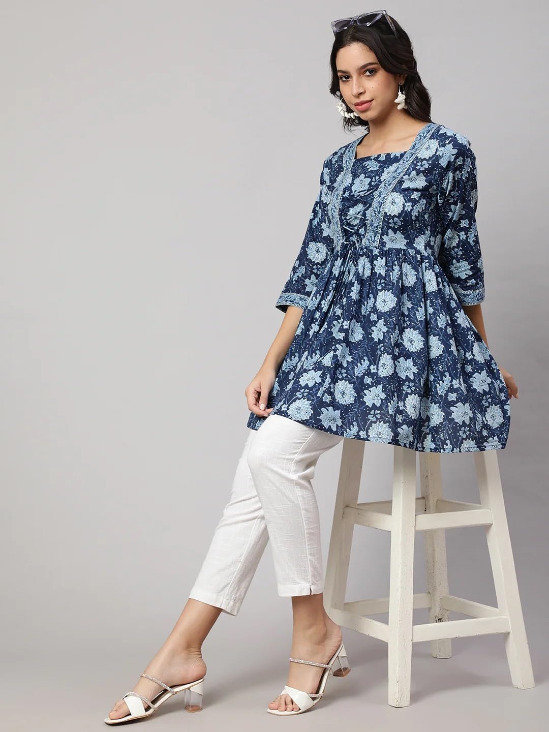 Women Embriodered Printed A-Line Top | Ladies Kurti Kurta Ethnic Tunic Shirt | Ready to Wear for Casual Formal Look