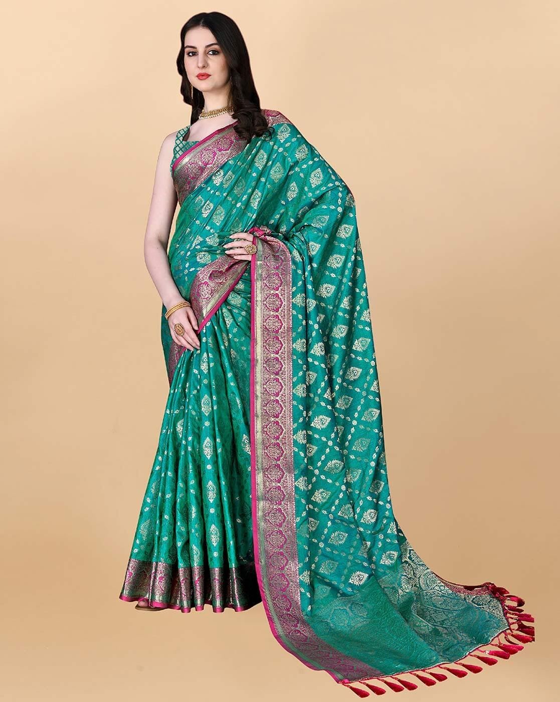 Women Zari Silk Blend Saree with Unstitched Blouse Piece | Ladies Traditional Wedding Festival Party Dress