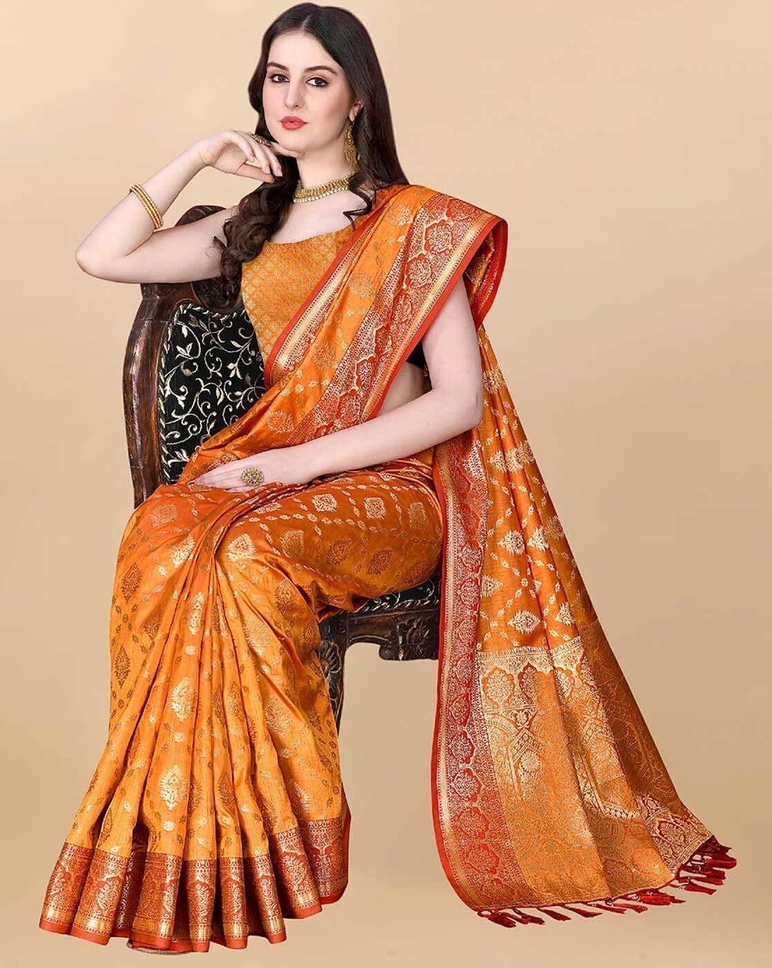 Women Zari Silk Blend Saree with Unstitched Blouse Piece | Ladies Traditional Wedding Festival Party Dress