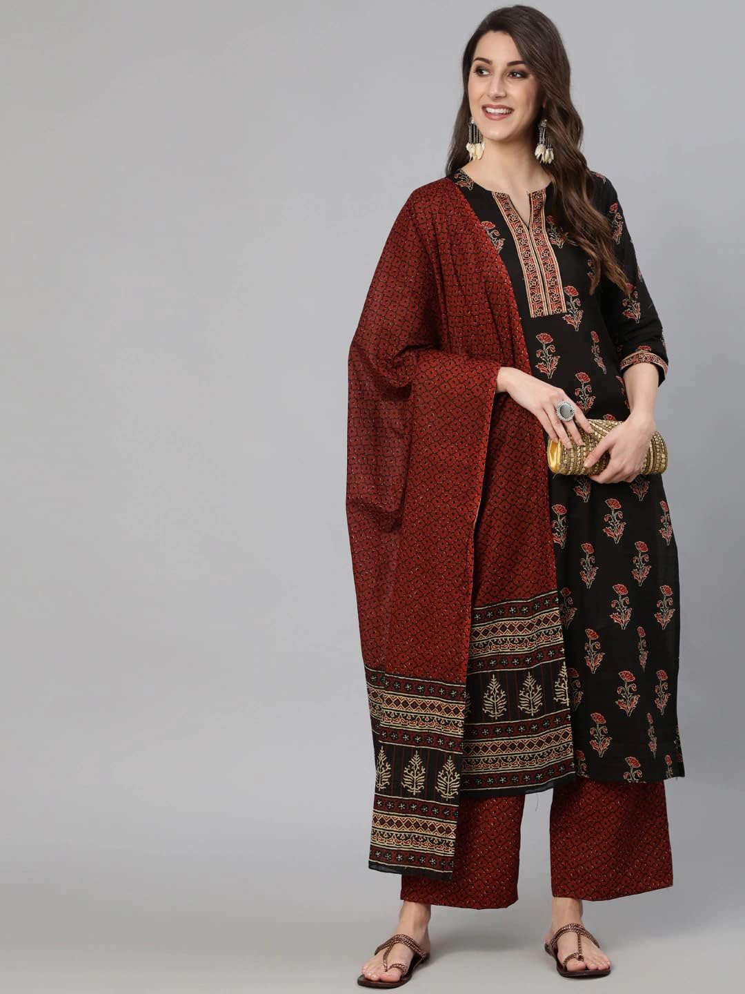 Women Kurta with Dupatta and Palazzo Set | Ladies Top Kurti Kameez Salwar Suit Bottom Pant | Ethnic Indian Pakistani Party Dress | Festive Traditional Ready to Wear