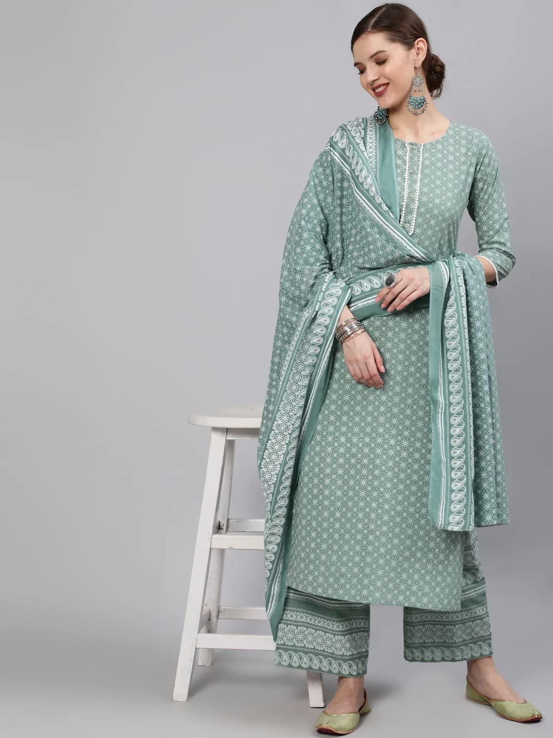 Women Kurti with Dupatta and Palazzo Set | Ladies Top Kurta Kameez Salwar Suit Bottom Pant | Ethnic Festive Traditional Party Dress