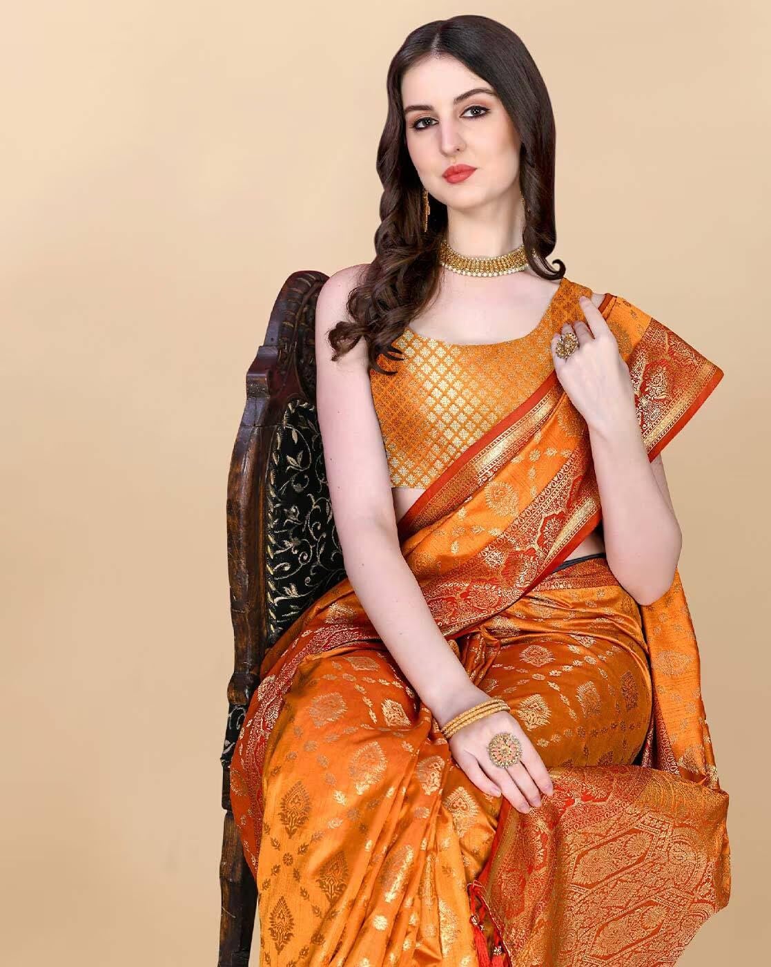 Women Zari Silk Blend Saree with Unstitched Blouse Piece | Ladies Traditional Wedding Festival Party Dress