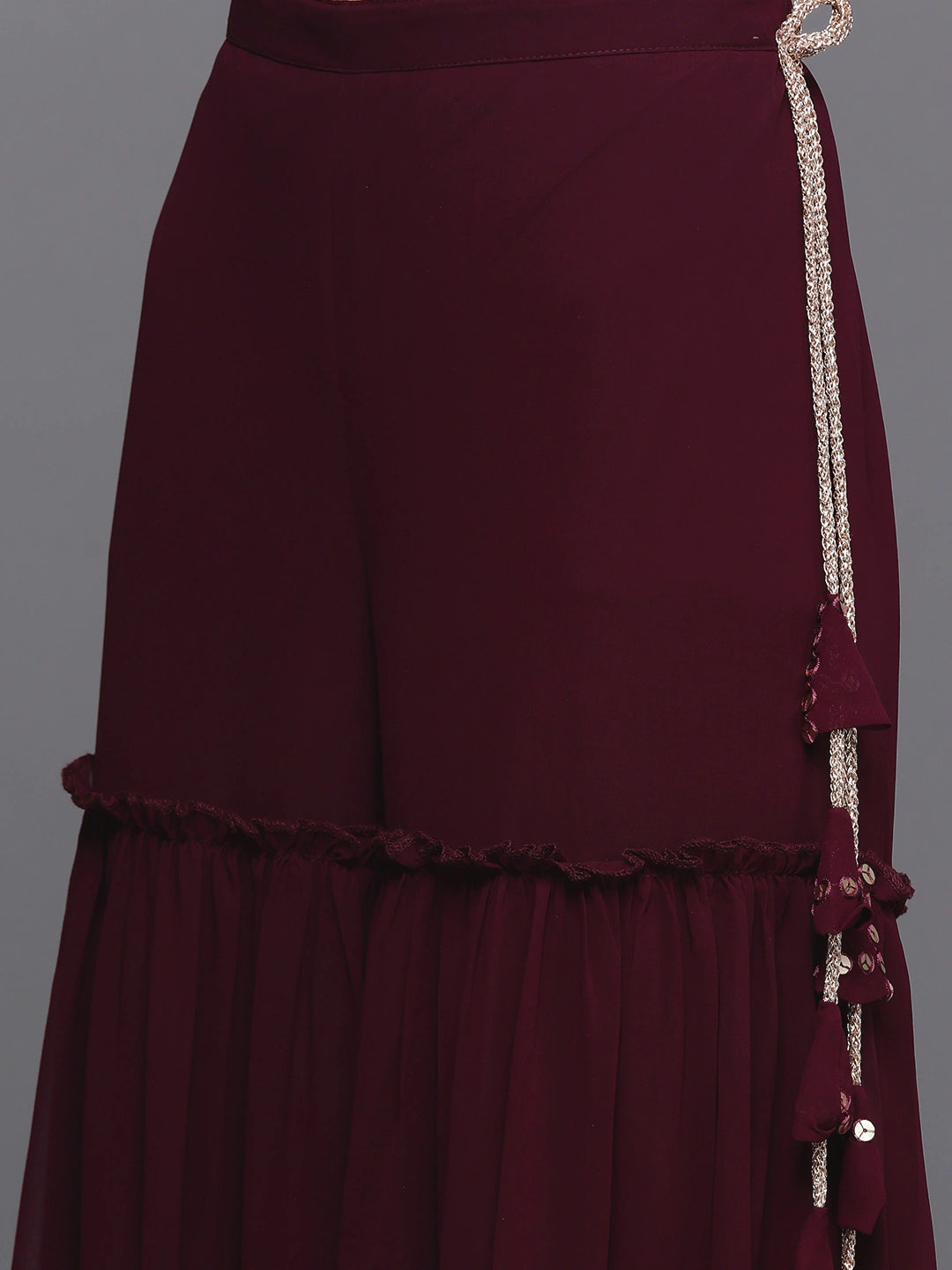 Women Burgundy Kurta and Palazzo Set with Dupatta